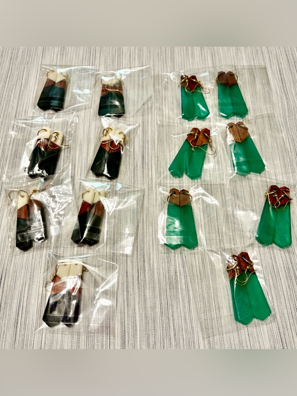Handmade Wood and Resin earrings (14 pairs) - New in individual packaging!